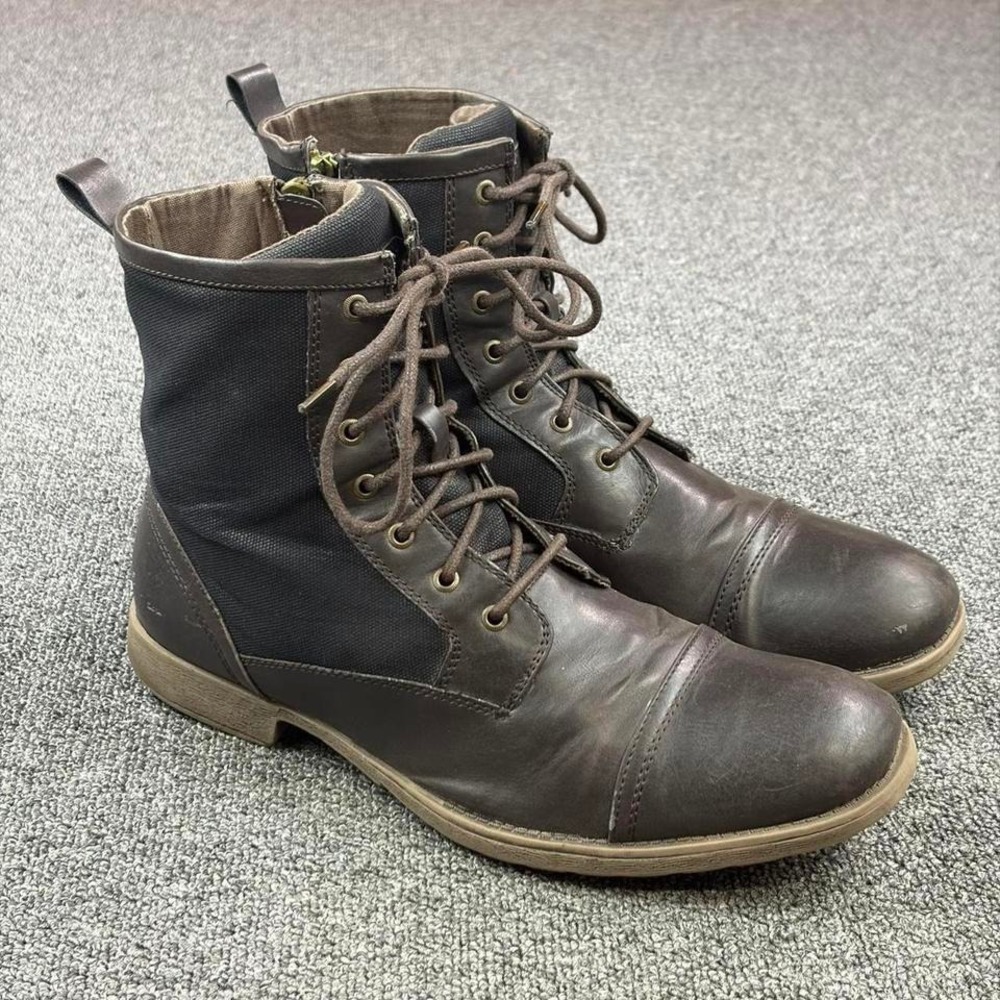Guess MGCalen Brown Side Zip Lace Up Combat Ankle Boots Size 10.5